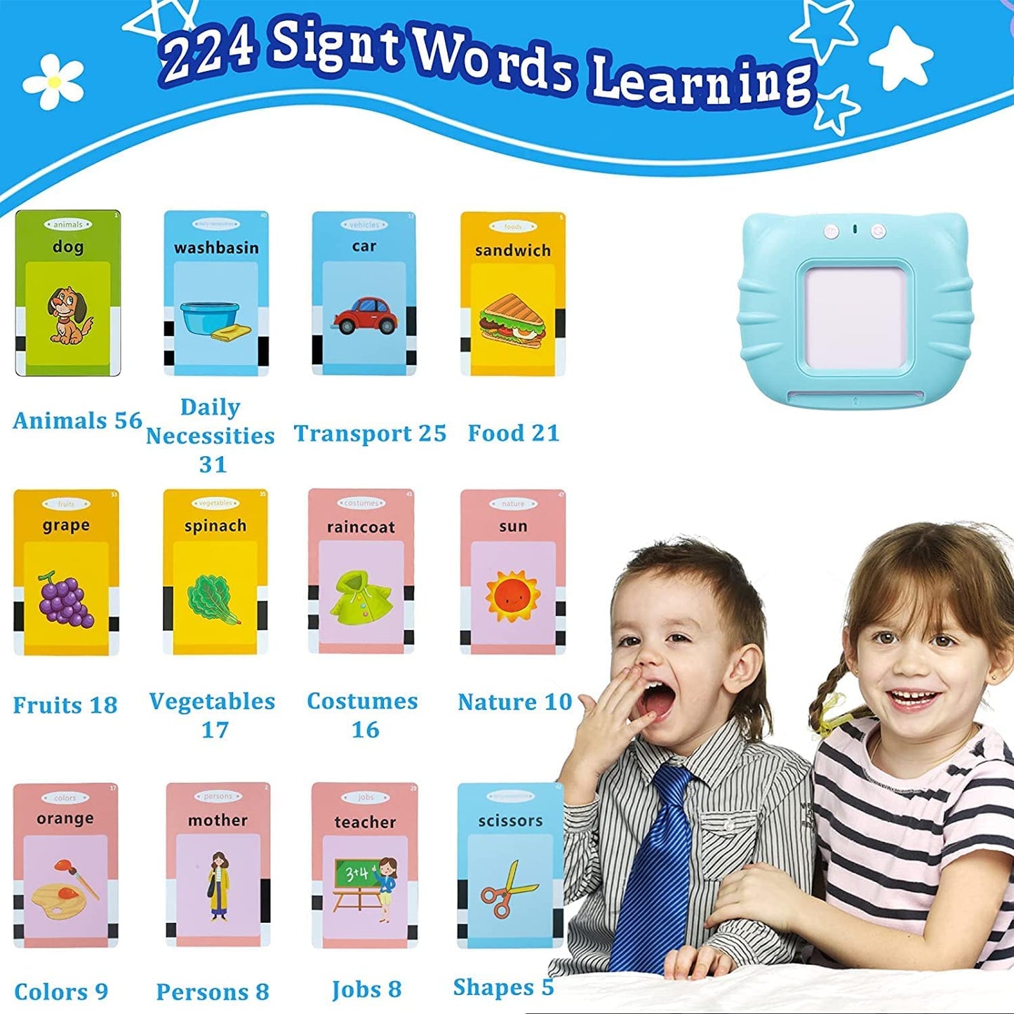 Talking Baby Double Sided Flash Cards Educational Toys for 1-4 Years Old