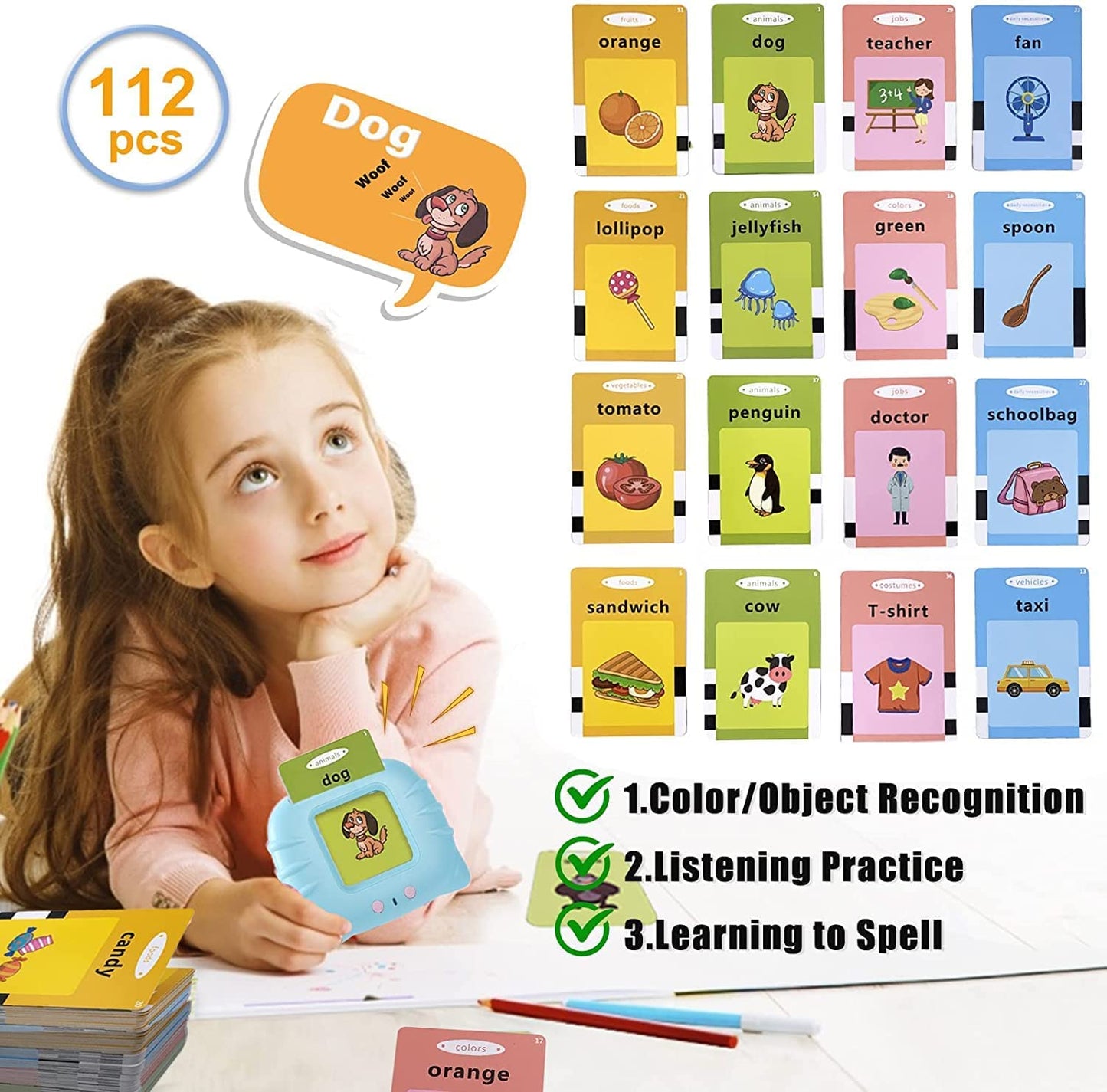 Talking Baby Double Sided Flash Cards Educational Toys for 1-4 Years Old