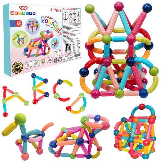 Wembley Magnetic Blocks for Kids Engaging Magnet Toys Building Sticks STEM Educational Construction & Creative Activity Mind Game Brain Development & Learning Gift for Boys & Girls 3+ Years -32 Pieces